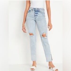 NWT OLD NAVY High waisted Button fly OG Straight ripped sideslit 16 Jeans Blue